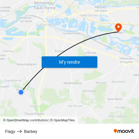 Flagy to Barbey map