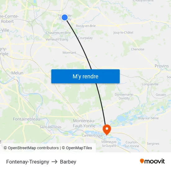 Fontenay-Tresigny to Barbey map