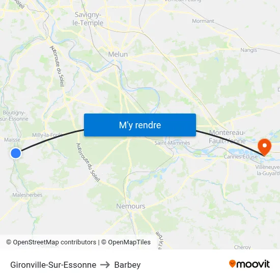 Gironville-Sur-Essonne to Barbey map