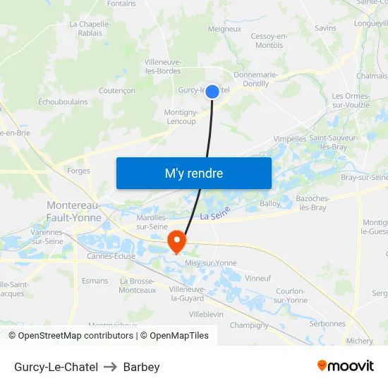 Gurcy-Le-Chatel to Barbey map