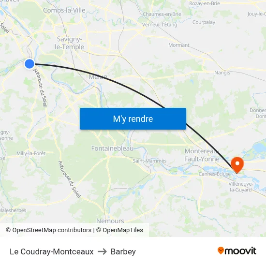 Le Coudray-Montceaux to Barbey map