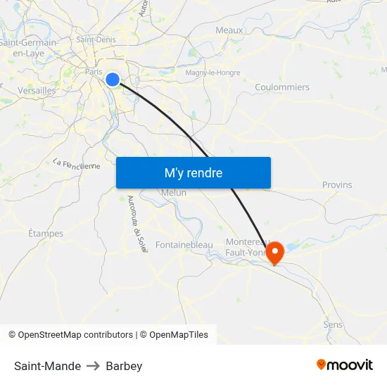 Saint-Mande to Barbey map