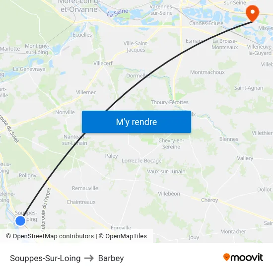 Souppes-Sur-Loing to Barbey map