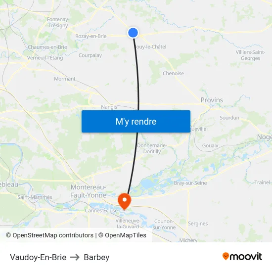 Vaudoy-En-Brie to Barbey map