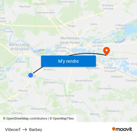 Villecerf to Barbey map