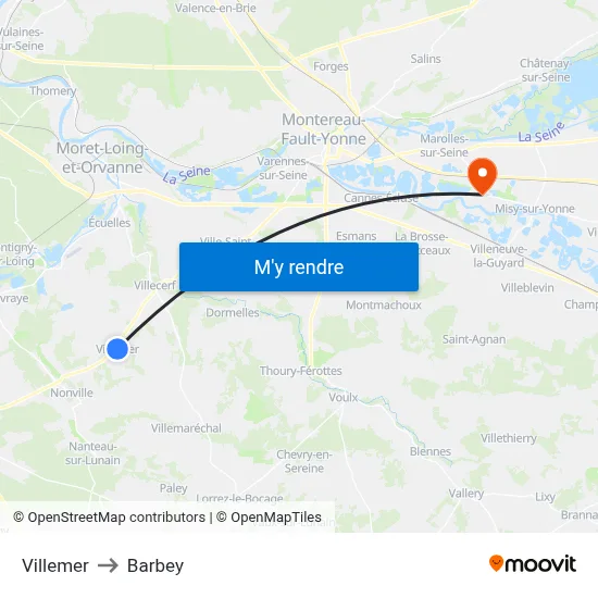 Villemer to Barbey map