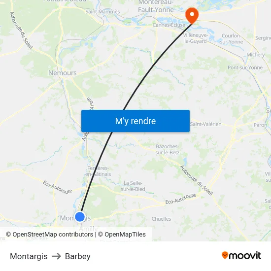 Montargis to Barbey map