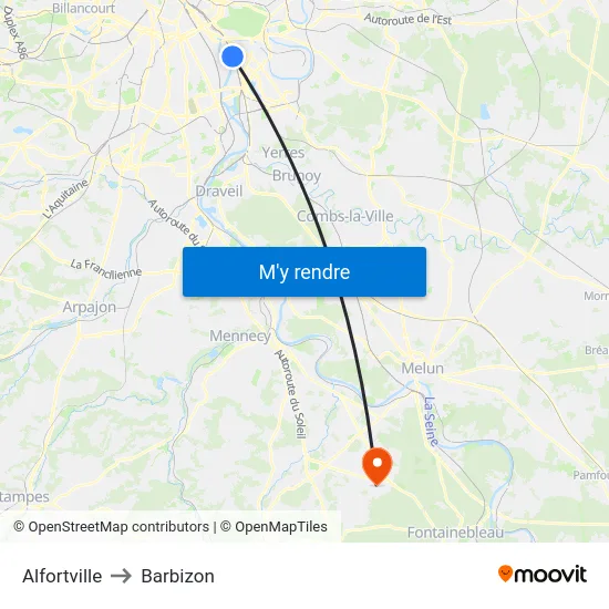 Alfortville to Barbizon map
