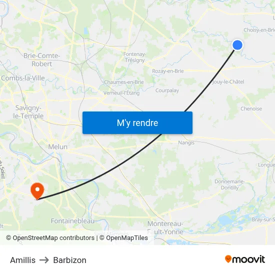 Amillis to Barbizon map
