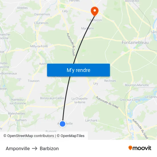Amponville to Barbizon map