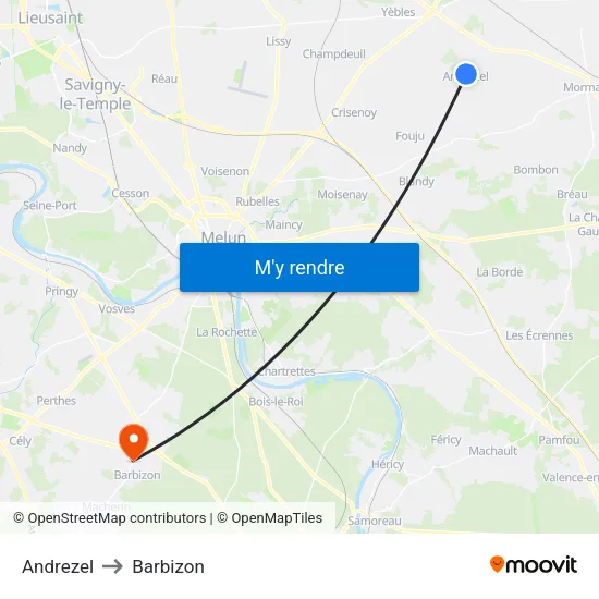 Andrezel to Barbizon map