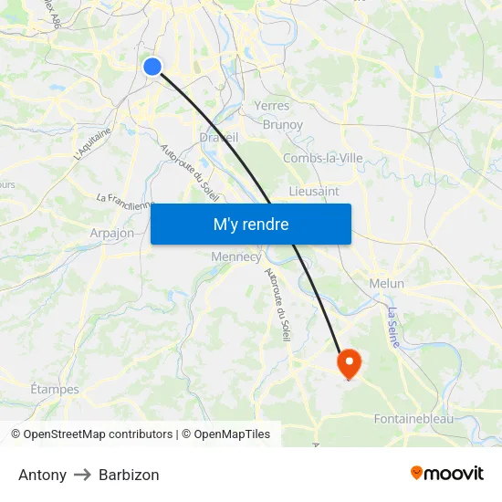 Antony to Barbizon map