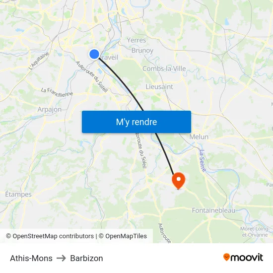 Athis-Mons to Barbizon map