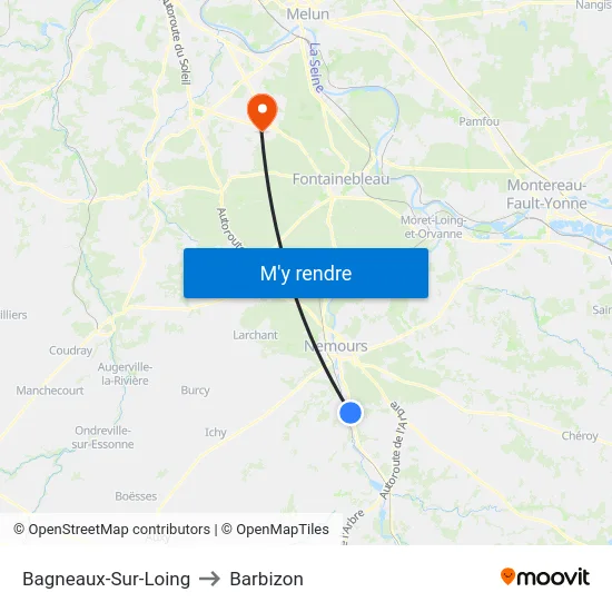 Bagneaux-Sur-Loing to Barbizon map