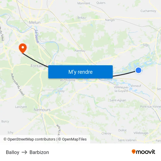 Balloy to Barbizon map