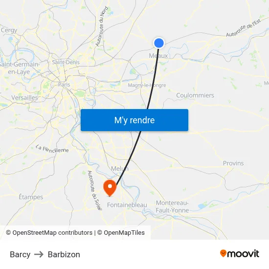 Barcy to Barbizon map