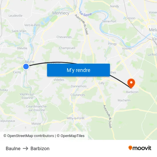 Baulne to Barbizon map