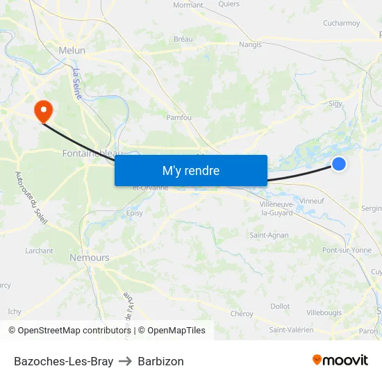 Bazoches-Les-Bray to Barbizon map