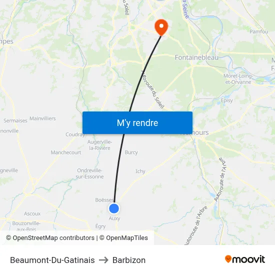 Beaumont-Du-Gatinais to Barbizon map
