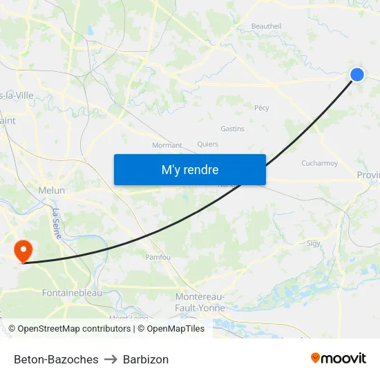 Beton-Bazoches to Barbizon map