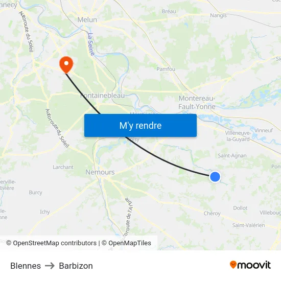 Blennes to Barbizon map