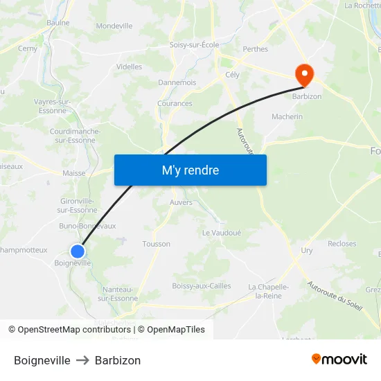 Boigneville to Barbizon map