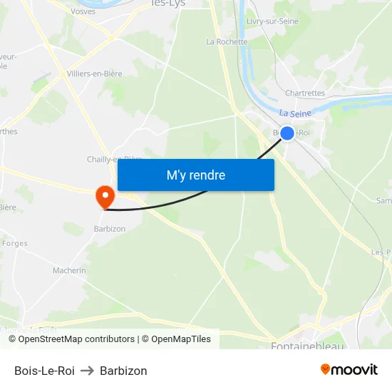 Bois-Le-Roi to Barbizon map