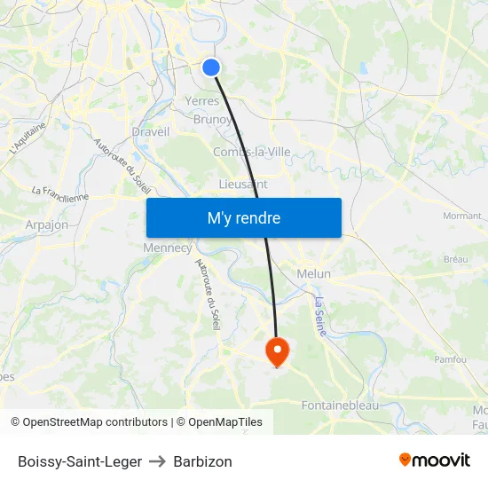 Boissy-Saint-Leger to Barbizon map
