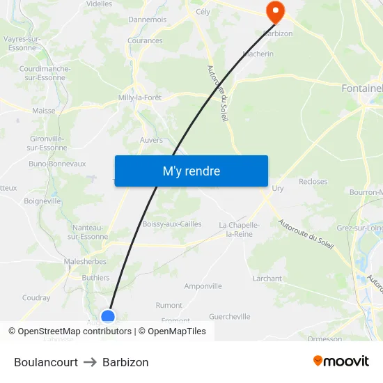 Boulancourt to Barbizon map