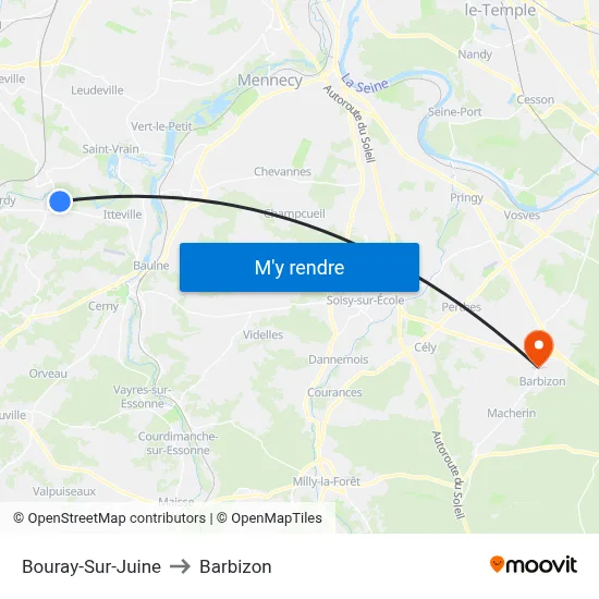 Bouray-Sur-Juine to Barbizon map