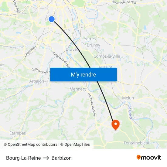 Bourg-La-Reine to Barbizon map