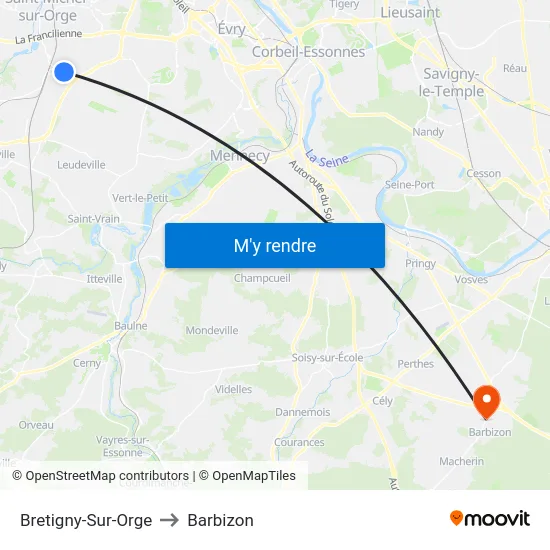 Bretigny-Sur-Orge to Barbizon map