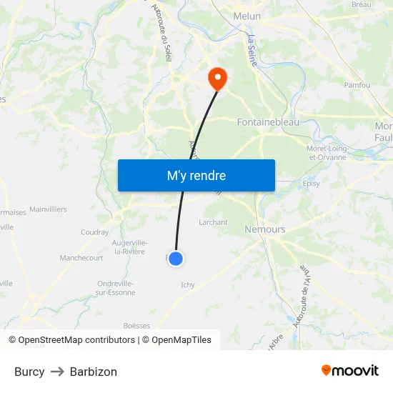 Burcy to Barbizon map