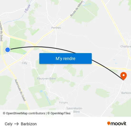 Cely to Barbizon map