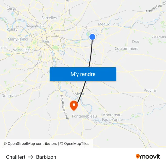 Chalifert to Barbizon map