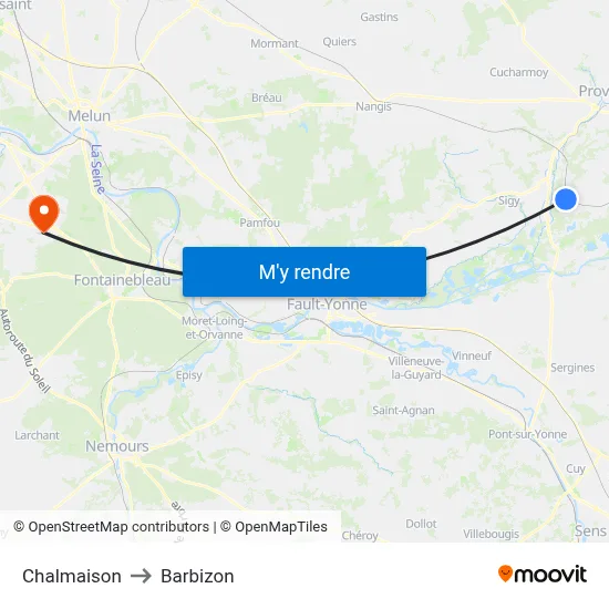 Chalmaison to Barbizon map