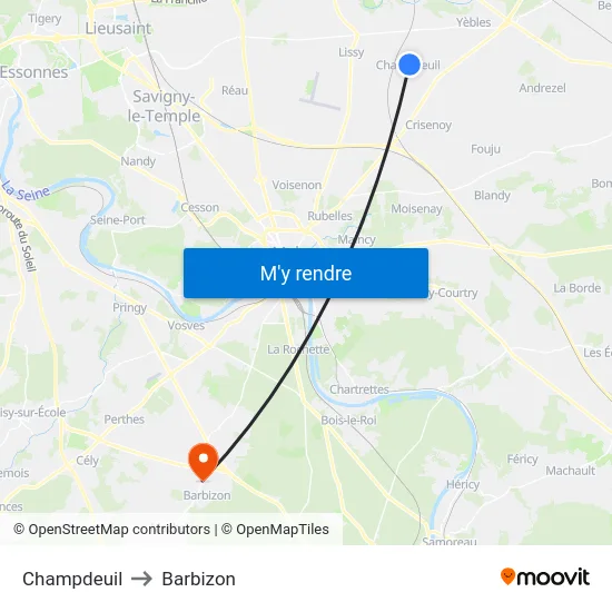 Champdeuil to Barbizon map