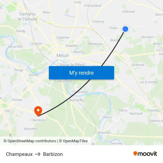 Champeaux to Barbizon map
