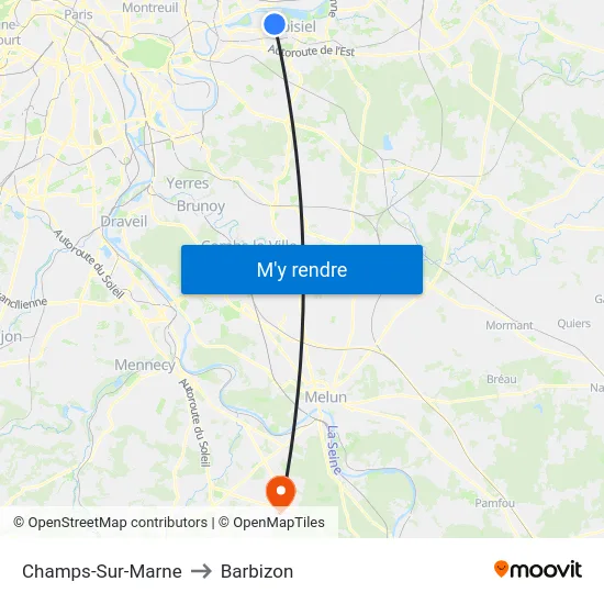Champs-Sur-Marne to Barbizon map