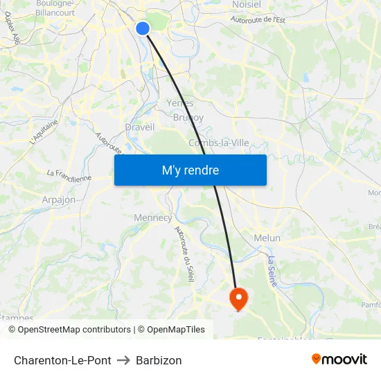 Charenton-Le-Pont to Barbizon map