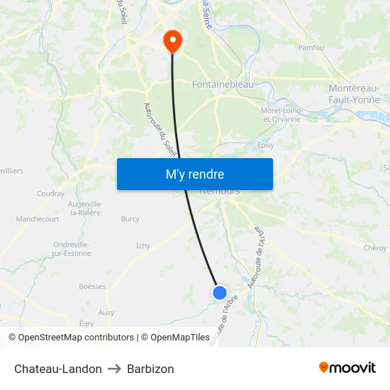 Chateau-Landon to Barbizon map