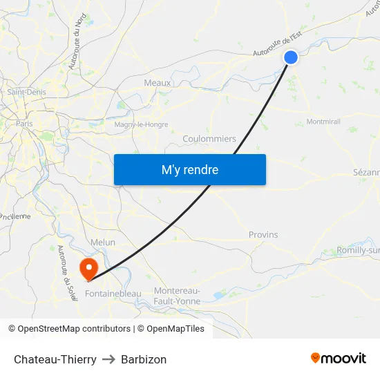 Chateau-Thierry to Barbizon map