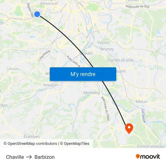 Chaville to Barbizon map