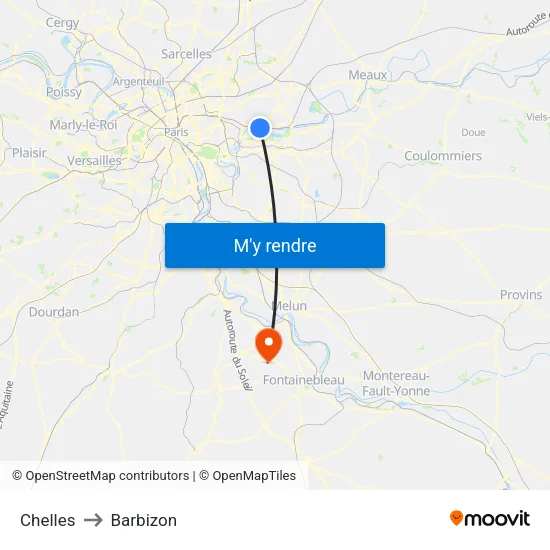 Chelles to Barbizon map