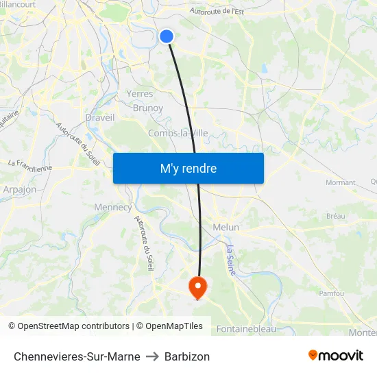 Chennevieres-Sur-Marne to Barbizon map