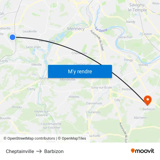 Cheptainville to Barbizon map