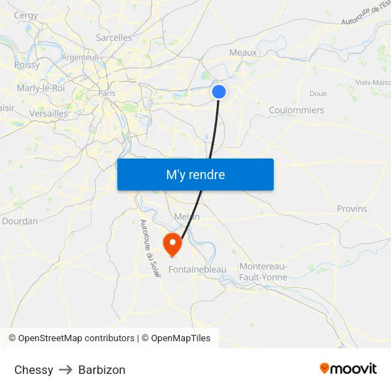 Chessy to Barbizon map