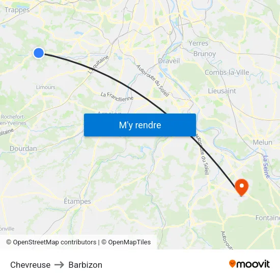 Chevreuse to Barbizon map