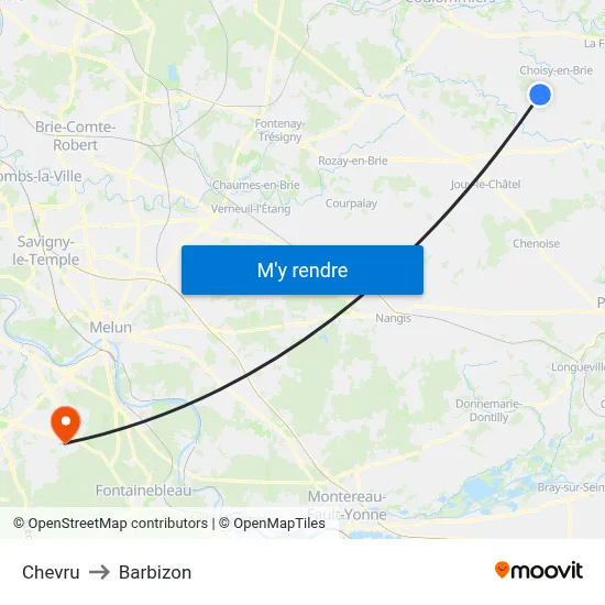 Chevru to Barbizon map