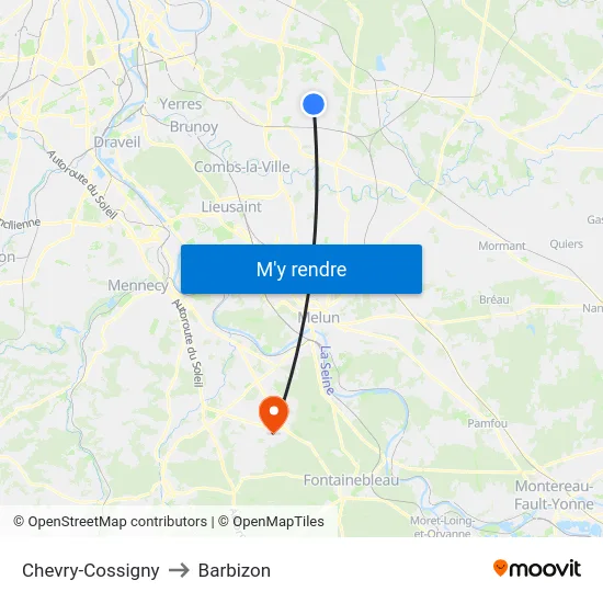 Chevry-Cossigny to Barbizon map